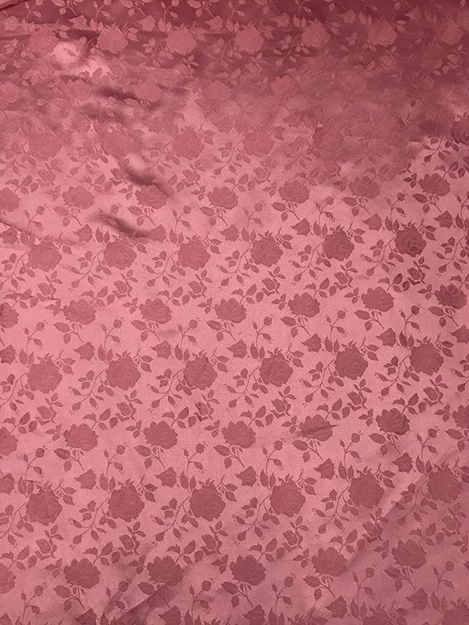 1 Yard Mauve Rose Floral Jacquard Satin Fabric, 100% Polyester, 60/59" Wide